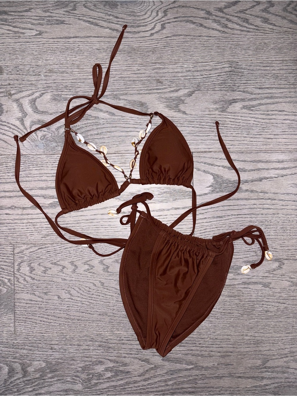 Wild Fable Brown Shell-Accent Triangle Bikini Set